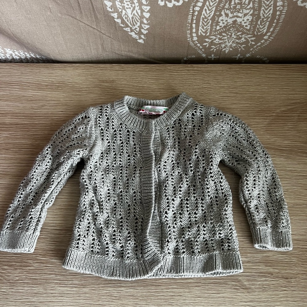 Bonpoint Baby Cardigan in Grey with Silver Sparkle (100% cotton)